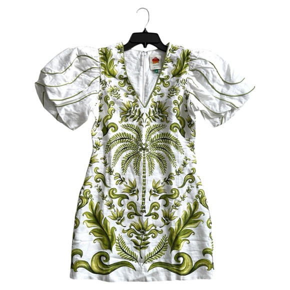 FARM Rio Milani Floral Print Linen Mini Dress, Off-White/Green, Size XS, NWT - Picture 9 of 16
